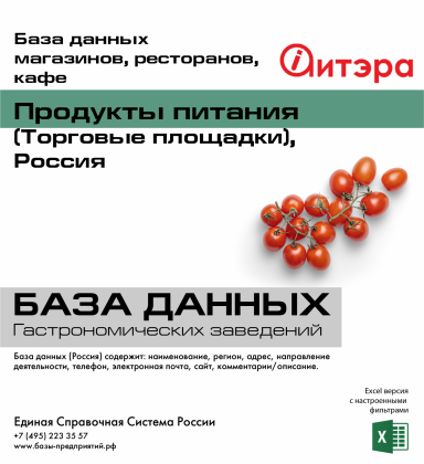 База данных Продукты питания (Торговые площадки) , Россия База данных Продукты питания (Торговые площадки) , Россия